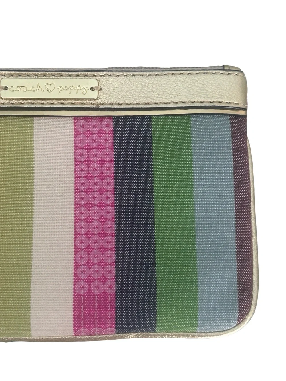 Coach Poppy Legacy Stripe Wristlet Bag 44910 Multicolor Sequin Gold Y2K McBling